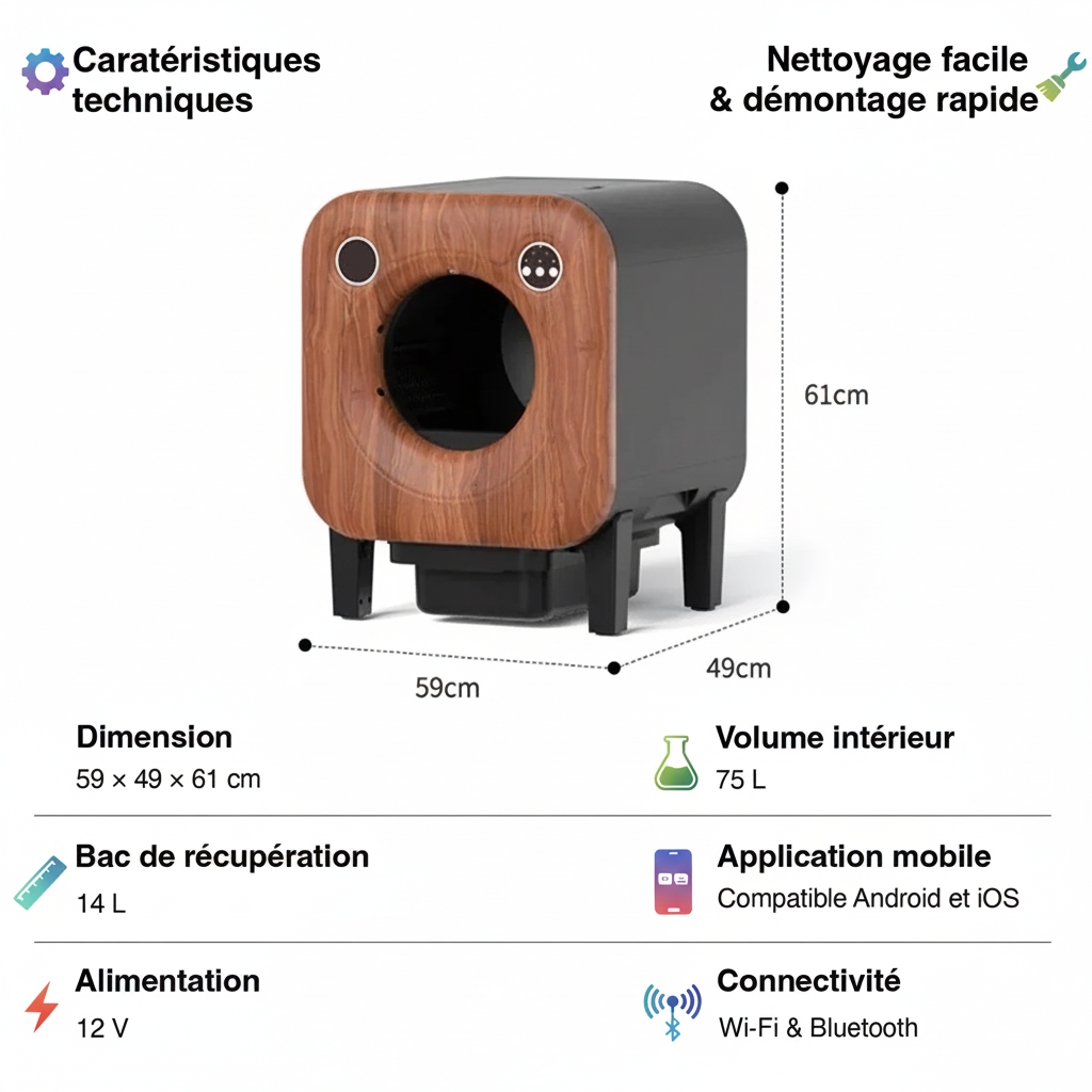 Litière Autonettoyante Signature Bois 75L Connectée | universpet