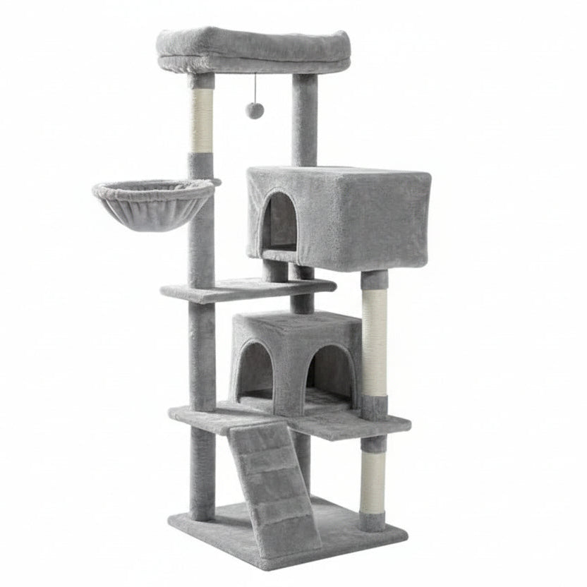 Arbre à Chat Gaïa 143 cm | 5 Niveaux + 2 Condos + Hamac | universpet