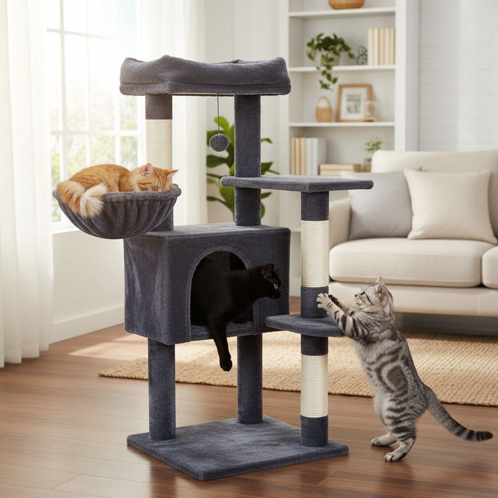 Arbre à Chat Nova 106 cm | 4 Niveaux + Griffoir Sisal + Condo | universpet
