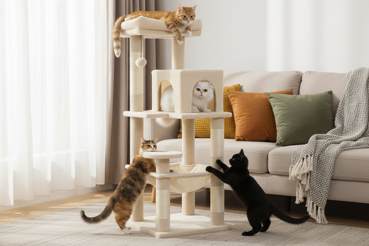 Arbre à Chat Kumo 116 cm | Hamac Suspendu + Niche + Métal | universpet